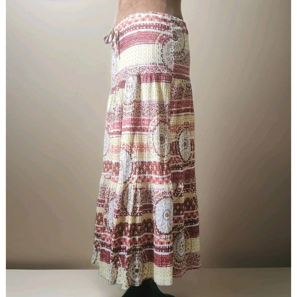 Y2K‎ Zoey Beth Boho Midi Skirt M Crinkle Elastic Waist Geometric Print USA Made - Picture 2 of 7